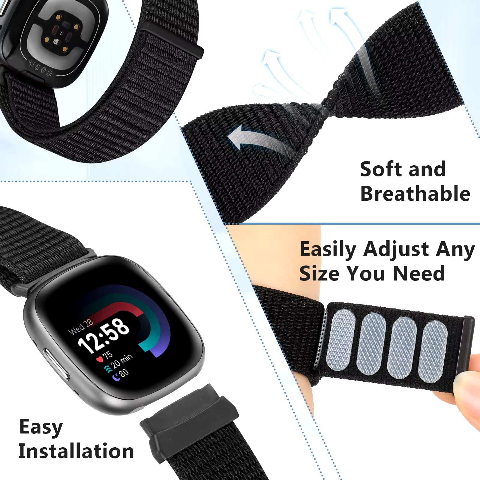 Adjustable Nylon Sport Band for Fitbit Versa 3 / 4 & Sense / Sense 2