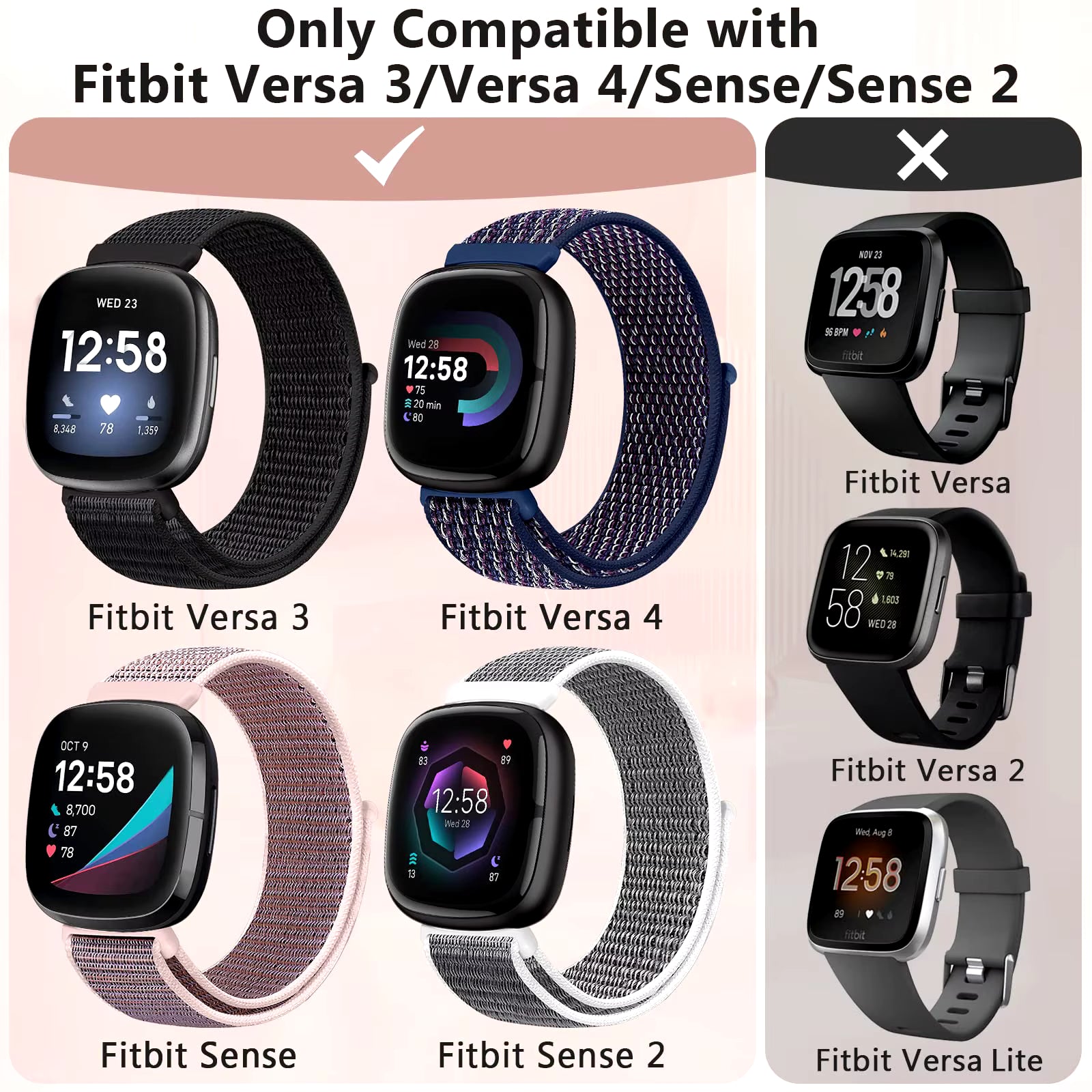 Adjustable Nylon Sport Band for Fitbit Versa 3 / 4 & Sense / Sense 2